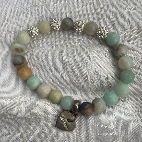 Amazonite stretch bead bracelet with a heart charm. Healing Bracelet  20 g - Picture 3 of 3